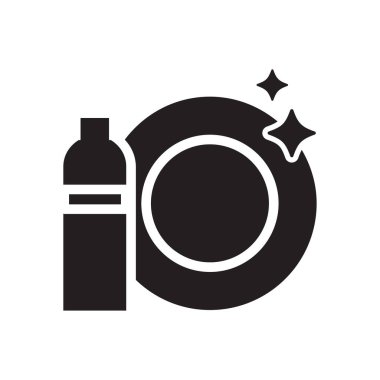 Bulaşık ikonu vektörü. Bulaşık makinesi tabelası. Temizlik sembolü.