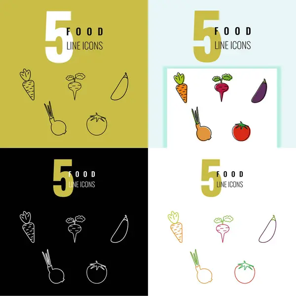 5 Five Food line icons set. App. For applications.