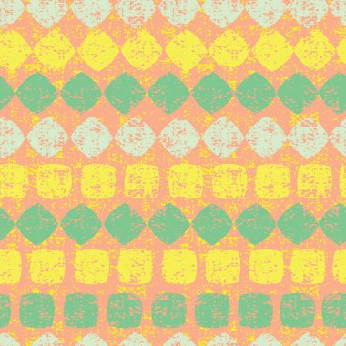 Turuncu vektör, elmasların kusursuz deseni ve grunge desenli çizgili kareler. Tekstil, hediye paketi ve duvar kağıdı için uygun. Yüzey deseni tasarımı.