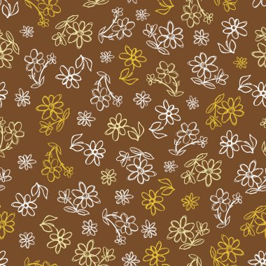 Vektör kahverengi el çiçekleri tekrar desen çiziyor. Hediye paketi, tekstil ve duvar kağıdı için uygun. Hediye paketi, tekstil ve duvar kağıdı için uygun. Yüzey deseni tasarımı.