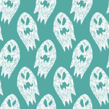 Çizgi filmlerdeki kusursuz desenlerin yeşil ve beyaz çizimi. Cadılar Bayramı posterleri, tebrik kartları, davetiyeler, ambalaj kağıtları için arka plan. Yüzey deseni tasarımı.