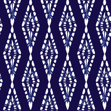 Vektör mavi shibori dikey dikey elmaslar dikişsiz desen. Tekstil, hediye paketi ve duvar kağıdı için uygun. Yüzey deseni tasarımı.