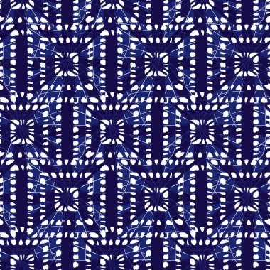 Vektör mavi shibori monokrom kareler dikişsiz desen. Tekstil, hediye paketi ve duvar kağıdı için uygun. Yüzey deseni tasarımı.