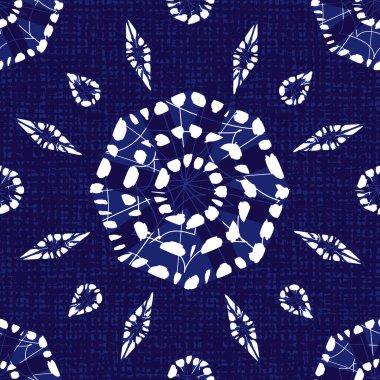 Vector blue shibori tek krom sekizgen dikişsiz desen ve branda arkaplan. Tekstil, hediye paketi ve duvar kağıdı için uygun. Yüzey deseni tasarımı.