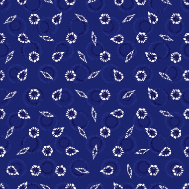 Vektör mavi shibori poligonları. Pırlanta, gözyaşı damlası ve altıgen ile noktasız desen. Tekstil, hediye paketi ve duvar kağıdı için uygun. Yüzey deseni tasarımı.