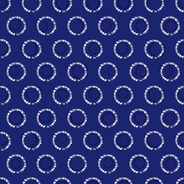 Vektör mavi shibori dairesi kusursuz desen. Tekstil, hediye paketi ve duvar kağıdı için uygun. Yüzey deseni tasarımı.