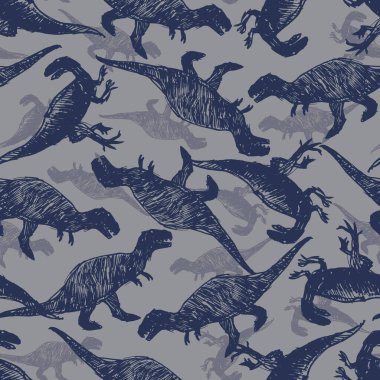 Daha büyük et yiyiciler olan vektör dinozor çizimleri tekrarlıyor. Tekstil, hediye paketi ve duvar kağıdı için mükemmel. Yüzey deseni tasarımı.