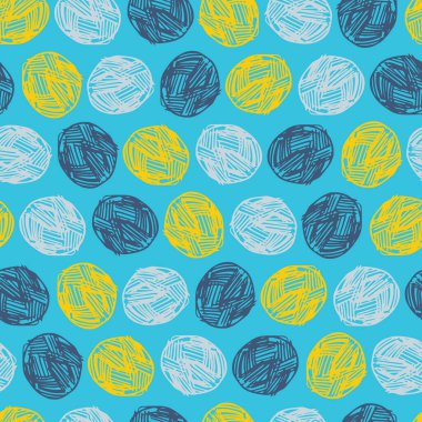 Mavi iplik yumağı desenli polka nokta tekrar deseni. Kumaş, hatıra defteri ve duvar kağıdı projeleri için mükemmel. Yüzey deseni tasarımı.