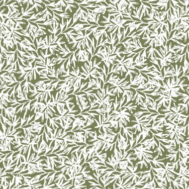 Vektör yeşil ve beyaz bitki biberiyesi pürüzsüz arkaplan yineleme deseni çizilmiş kompakt yaprak dokusu. Kumaş ve düğün kartı geçmişi için mükemmel. Yüzey deseni tasarımı.