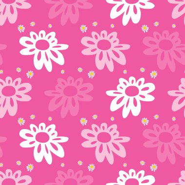 Basit pembe sıra sıra kesilmiş papatya çiçekleri tekrar eden desen 05. Tekstil, hediye paketi ve duvar kağıdı için uygun. Yüzey deseni tasarımı.