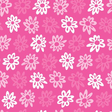 Papatya çiçekleri kesilmiş pembe vektör çizgileri tekrar desen oluşturuyor. Tekstil, hediye paketi ve duvar kağıdı için uygun. Yüzey deseni tasarımı.