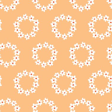 Turuncu turuncu renkli papatya çiçekleri turuncu merkezde tekrarlanıyor. Tekstil, hediye paketi ve duvar kağıdı için uygun. Yüzey deseni tasarımı.