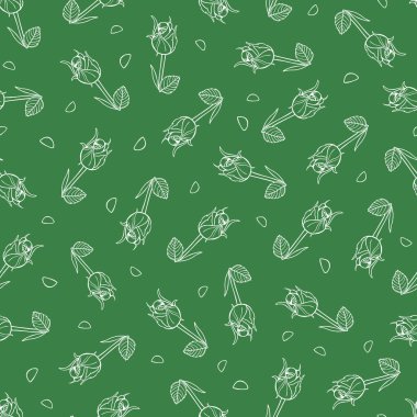 Vektör yeşil monokrom tek bir gül sapı iz bırakmadan iz bırakıyor. Kumaş, hatıra defteri ve duvar kağıdı projeleri için mükemmel. Yüzey deseni tasarımı.