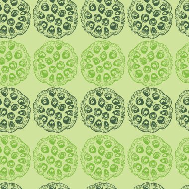 Yeşil nilüfer tohumu kapsüllerinin vektör yeşil sıraları çizgiler 01 tekrar deseni. Tekstil, hediye paketi ve duvar kağıdı için uygun. Yüzey deseni tasarımı.