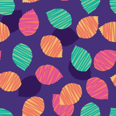 Vektör mor renkli soyut yapraklar polka nokta desenini şekillendirir. Kumaş, hatıra defteri ve duvar kağıdı projeleri için mükemmel. Yüzey deseni tasarımı.