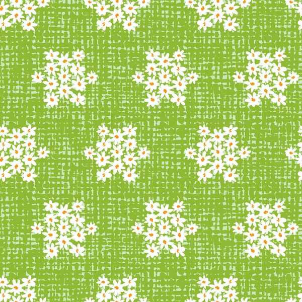 Vektör yeşil eğlenceli papatya çiçekleri altıgen yıldız yinelenen desen ve tuval arka plan. Tekstil, hediye paketi ve duvar kağıdı için uygun. Yüzey deseni tasarımı.