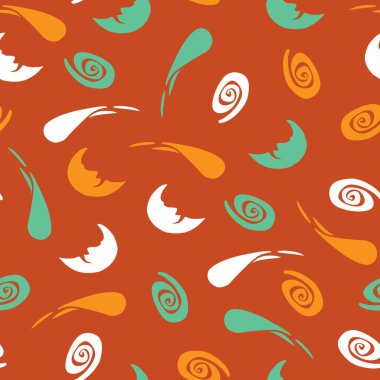 Ay, yıldızlar ve kuyrukluyıldız siluetleriyle turuncu desenleri tekrar et. Kumaş, hatıra defteri ve duvar kağıdı projeleri için mükemmel. Yüzey deseni tasarımı.