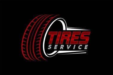 tire shop store and service logo design vector illustration isolated black background