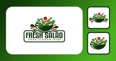 salad bar logo illustration with bowl fork icon salad bar or vegan