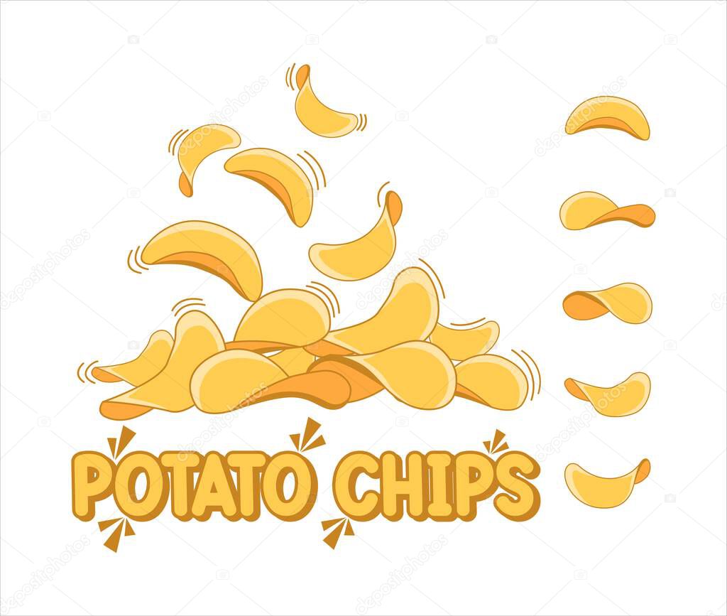 Flying potato chips vector illustration isolated on white background