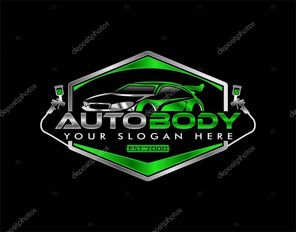 Auto body shop vector illustration logo template paint car
