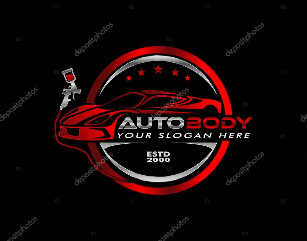 Auto body shop vector illustration logo template paint car