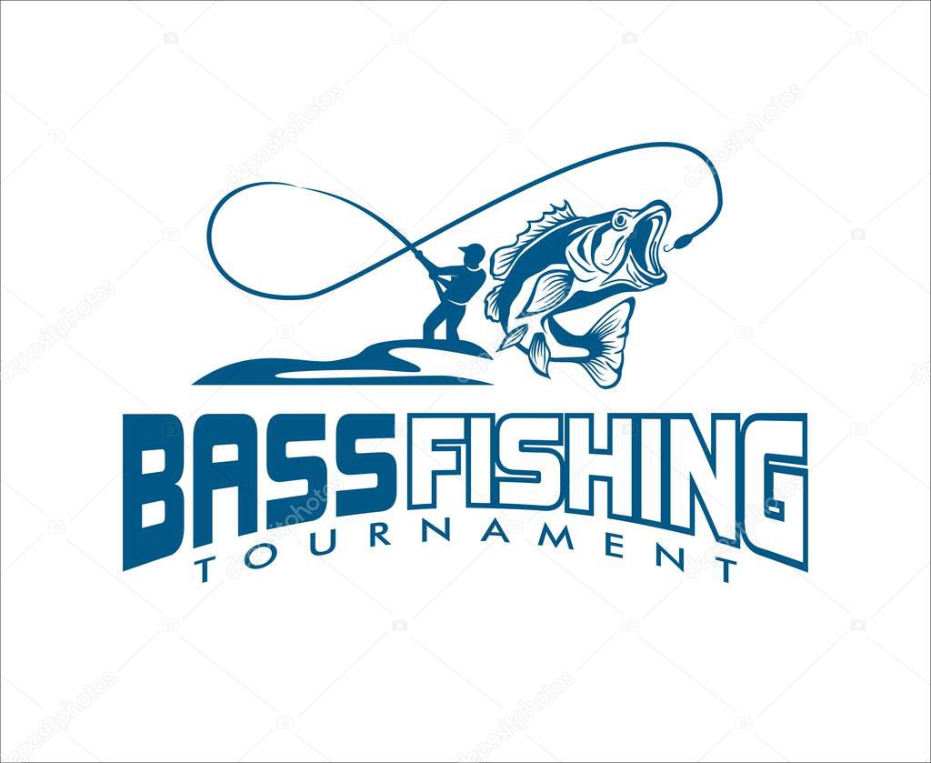 Bass fishing logo design template illustration bass fish jumping sport fishing logo