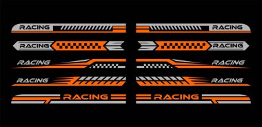 Sport car decal stripes, Car stickers orange striping. Isolated on black background clipart