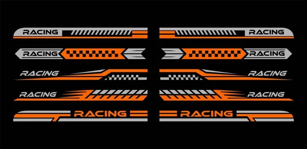 Spor araba çıkartmaları, araba çıkartmaları, turuncu şeritler. Siyah arkaplanda izole