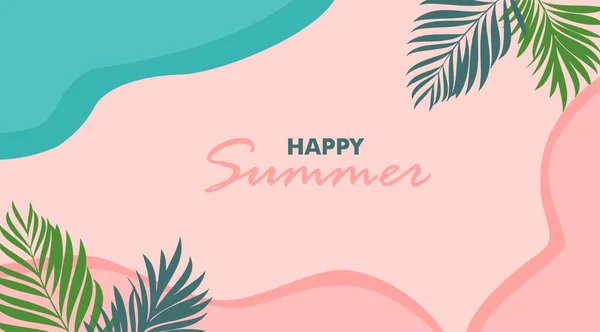 Vektör illüstrasyonu Merhaba yaz afişi Palmiye yapraklı plaj arka planı
