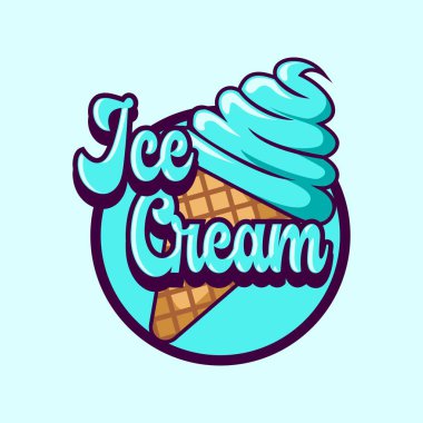 Dondurma külahı logosu mavi arkaplanda 