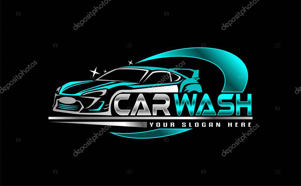 Car wash logo emblem design template. automotive logo isolated on a black background