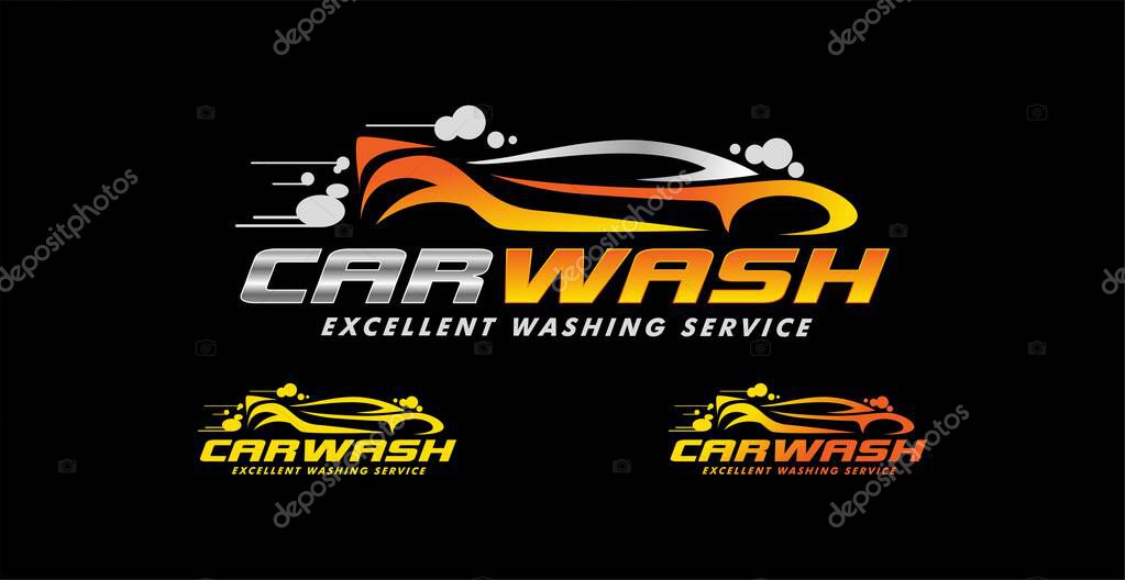 Car wash logo emblem design template. automotive logo isolated on a black background