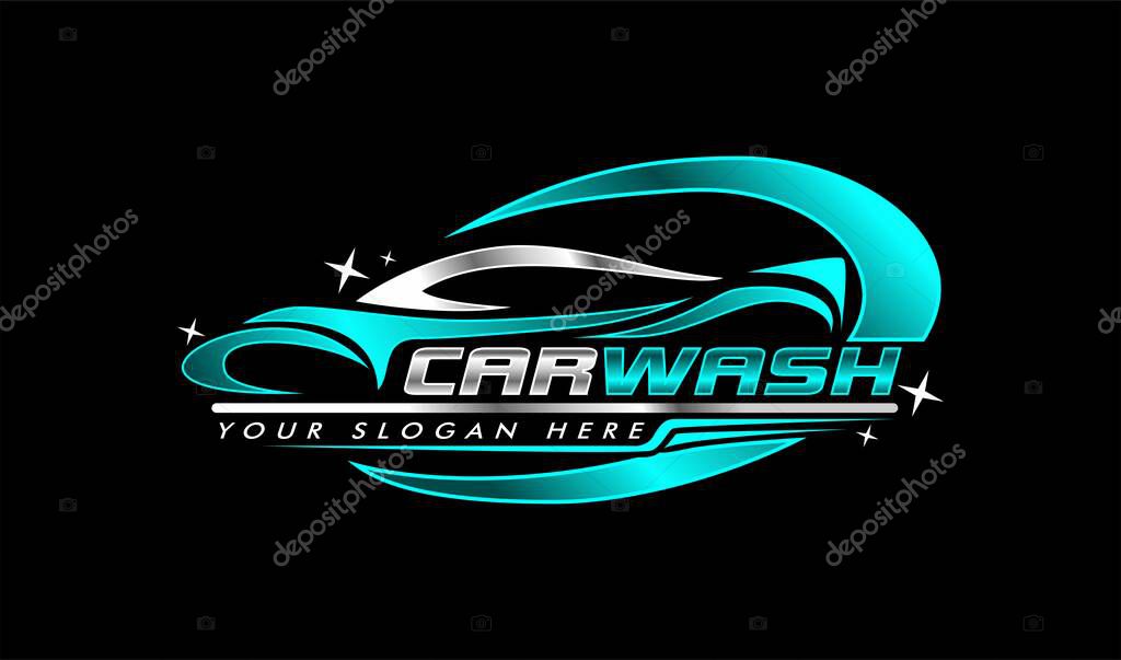 Car wash logo emblem design template. automotive logo isolated on a black background