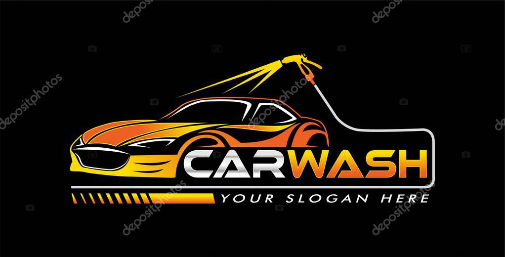 Car wash logo emblem design template. automotive logo isolated on a black background