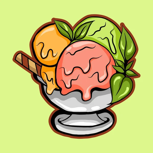 Vector Illustration Ice Cream Waffle Bowl Cartoon Hand Drawn Isolated — Image vectorielle