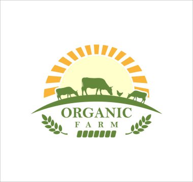 İnek çiftliği organik logosu. Antika Retro sığır angusu sığır eti logosu tasarım vektörü Emblem Etiket logo tasarım vektörü logosu mandıra logosu olarak kullanılmak üzere tasarım vektör ilülasyonu
