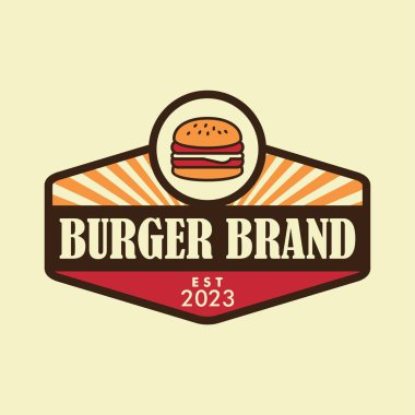 Hamburger vektörü logo amblemi etiket şablonu tasarım premium vintage grafik çizimleri beyaz arkaplanda izole edilmiş