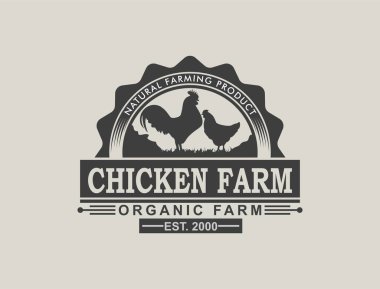 Organik tavuk çiftliği logosu Premium Kaliteli Tavuk eti ve Soyut Yumurta Vektör İşareti, Sembol veya Logo Şablonu. Retro Typography 'dan Sillhouette. Antika Kırsal Kümes Amblemi. 