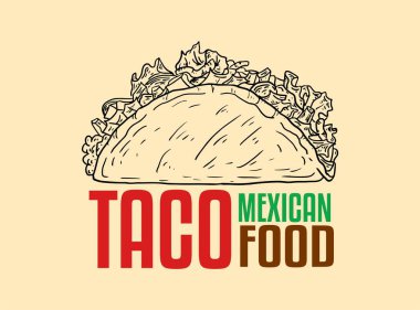 Taco 'lar El yapımı taco ikonlarını izole etti. Broşürler, afişler, restoran menüleri ve kafe için vektör kartı fast food taslak stili