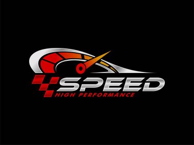 Siyah arkaplanda izole edilmiş hız göstergesi simgesi logo etiketi