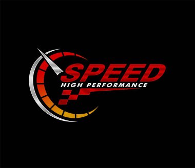 Siyah arkaplanda izole edilmiş hız göstergesi simgesi logo etiketi