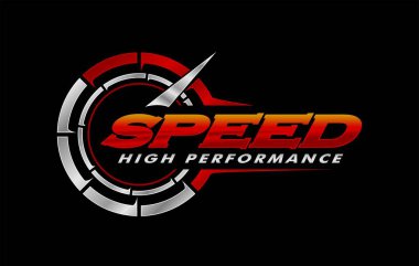 Siyah arkaplanda izole edilmiş hız göstergesi simgesi logo etiketi