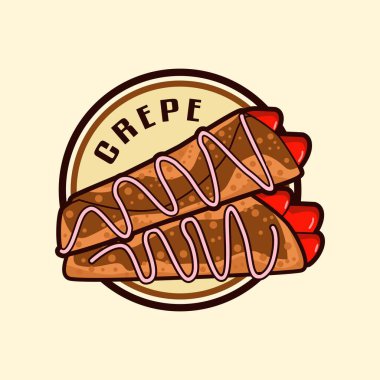 Çilekli çikolata vektörü illüstrasyonlu crepe logo vektörü