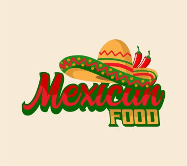 Meksika yemek vektörü logosu etiketi sombrero şapka sembolü