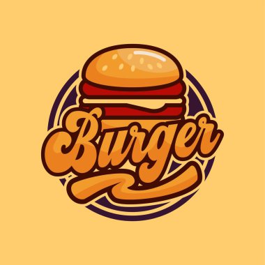 Hamburger vektörü logo amblemi etiket şablonu tasarım premium grafik çizimleri arkaplanda izole