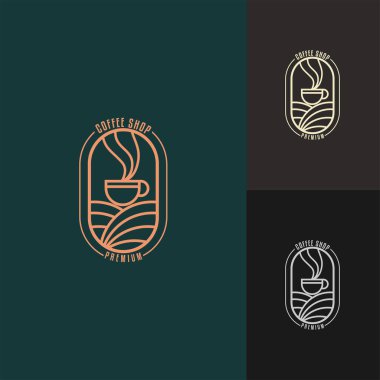 Kahve dükkanları için basit minimalist logo şablonu. Çizgi sanatı, temiz lüks bağbozumu
