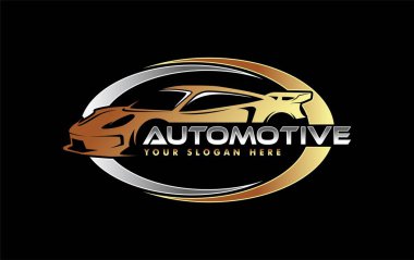 spor araba endüstrisi vektör illüstrasyon logo silueti şablonu siyah arkaplan üzerinde