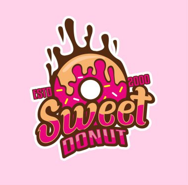 Donut logo vektör etiketi illüstrasyon amblemi pembe çörek logosu