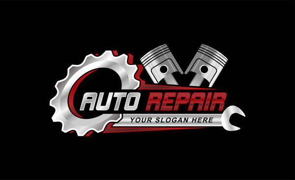 auto repair vector logo badge emblem design template isolated on black background